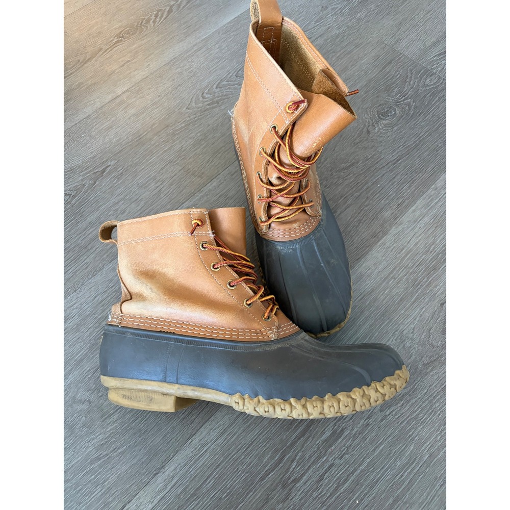 LL Bean Mens 8 Inch Duck Boots Tan Brown Leather Rubber Waterproof Size 11 M